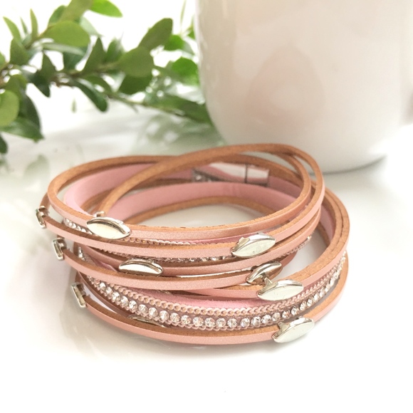 Jewelry - Pink Leather Wrap Bangle Magnet Bracelet